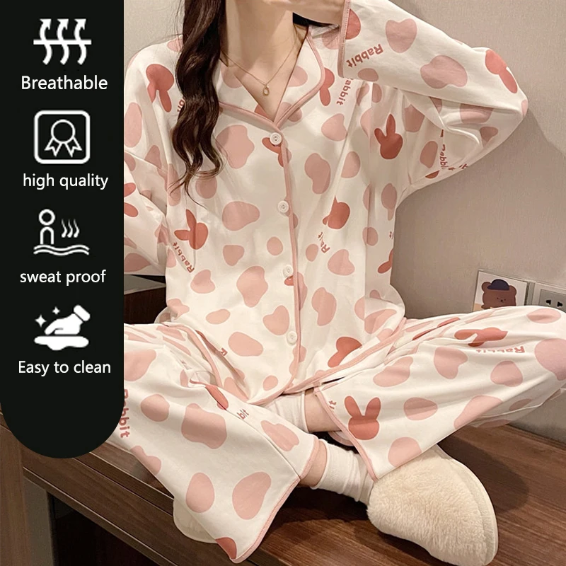 Autumn and Winter Long-Sleeved Pajamas Ladies Cardigan Loungewear Blue Letter Print Lapel Women Pajamas Large Size Xxl Trousers