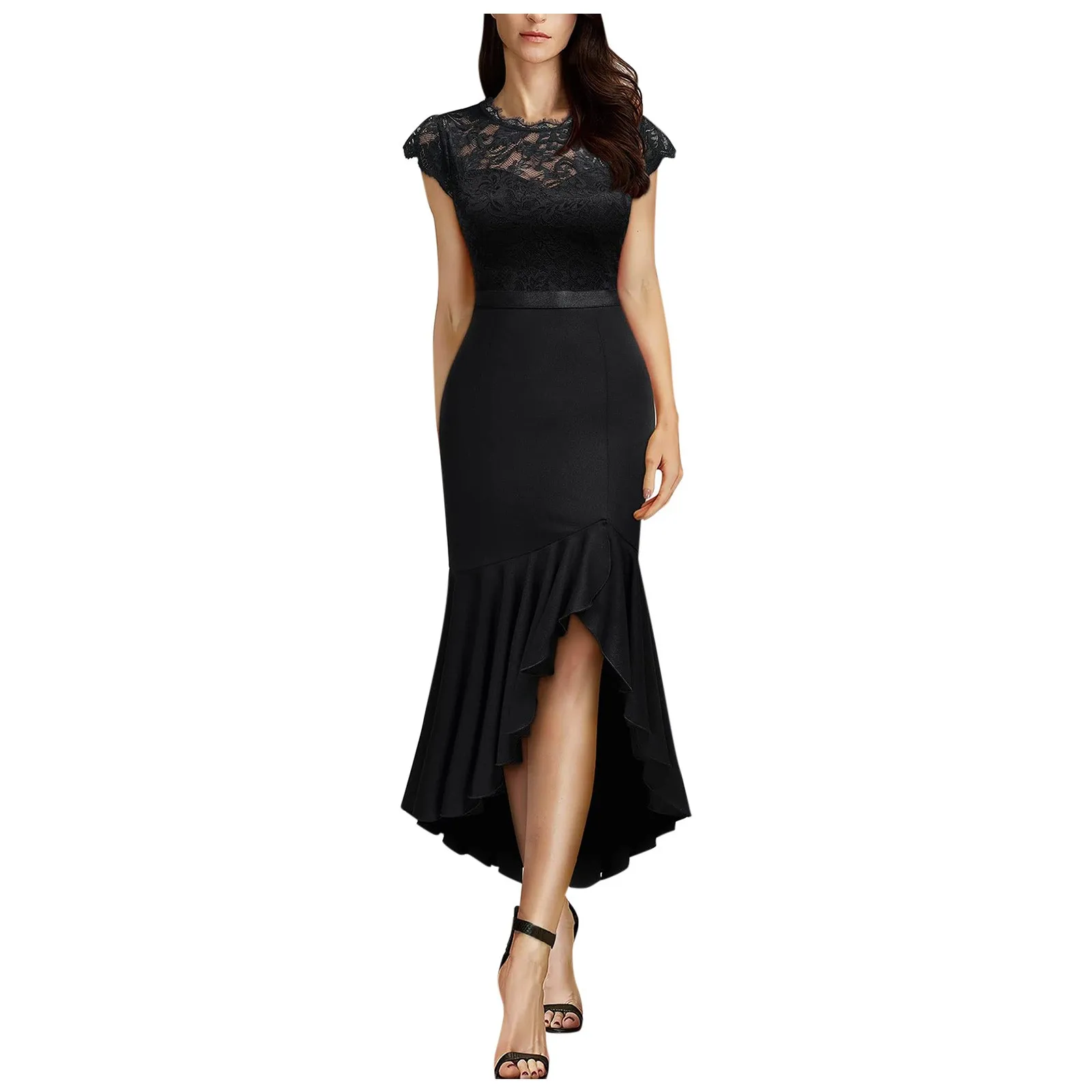 Women Sleeveless Elegant Mid-Calf Dress Large Big Womens High Split Lace Chiffon Party Dresses Female A-line Dress Clothing 2024