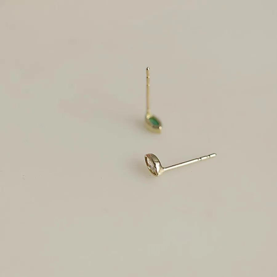 925 Sterling Silver Plated 14K Gold White Green Geometric Zircon Earring for Women Korean Delicate Mini Jewelry Gifts view 6