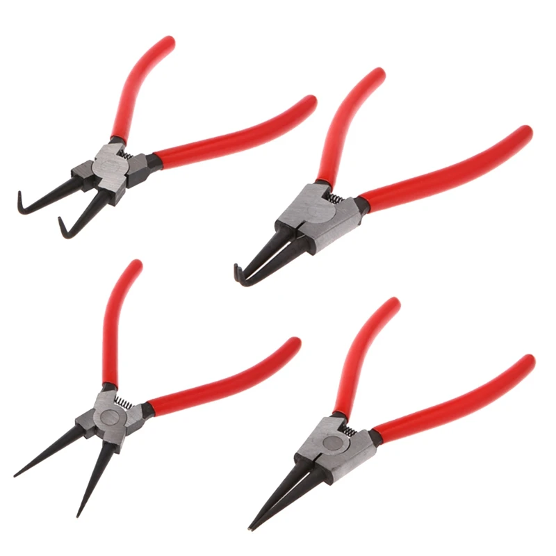 4Piece 180MM Snap Ring Pliers Set Circlip Pliers Kit 7In In External Pliers Retaining Clips Red