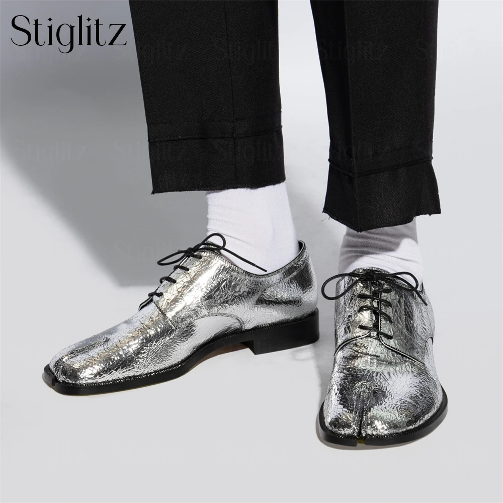 Split Toe Leather Shoes Square Tabi Toe Lace-Up Shoes Designer Style Novelty Oxford Shoes Custom Color Handmade Leather Shoes