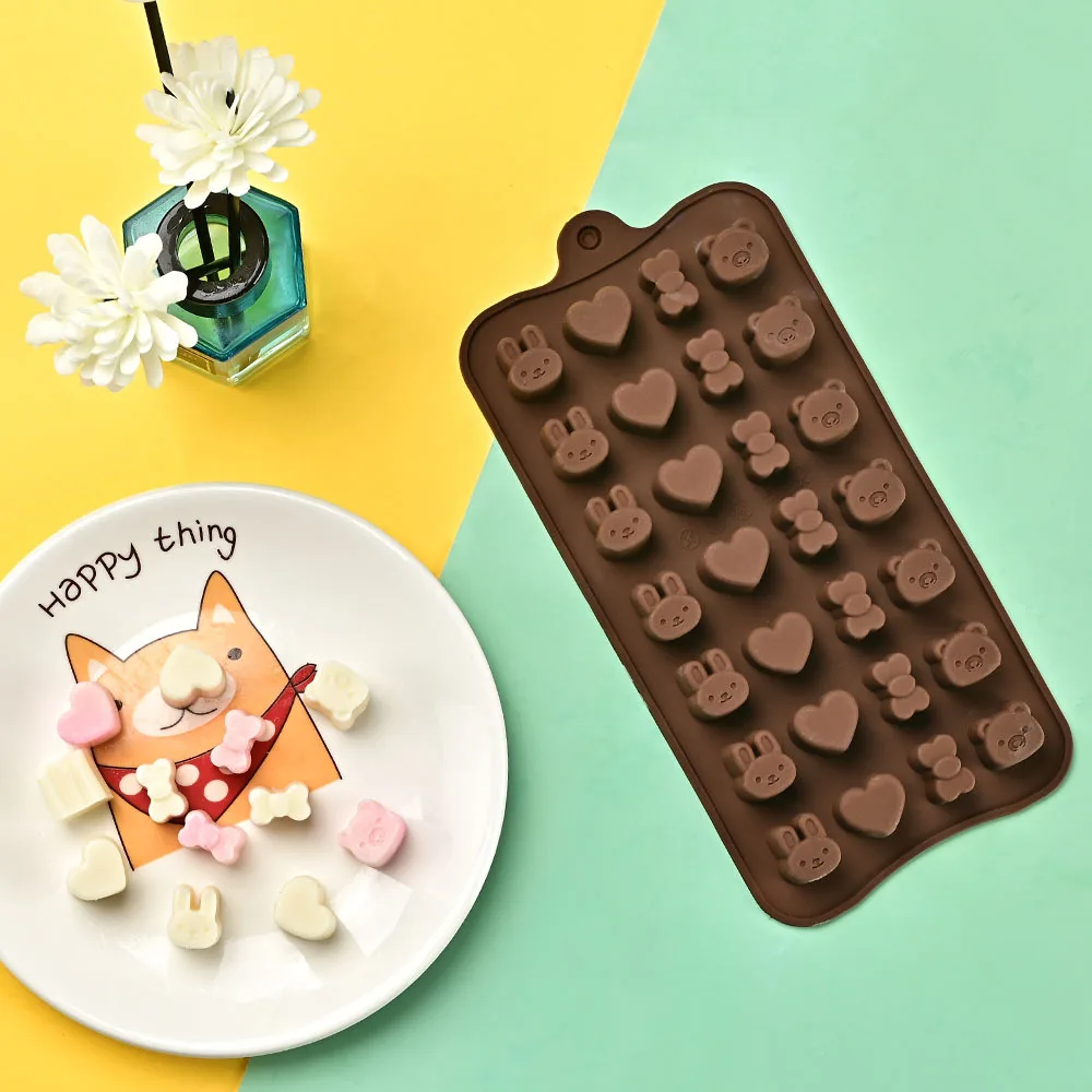 グミキャンディーとチョコレート用のシリコンモールド、キャンディー、ウサギ、クマ、ハート、蝶ネクタイの形をしたモールド