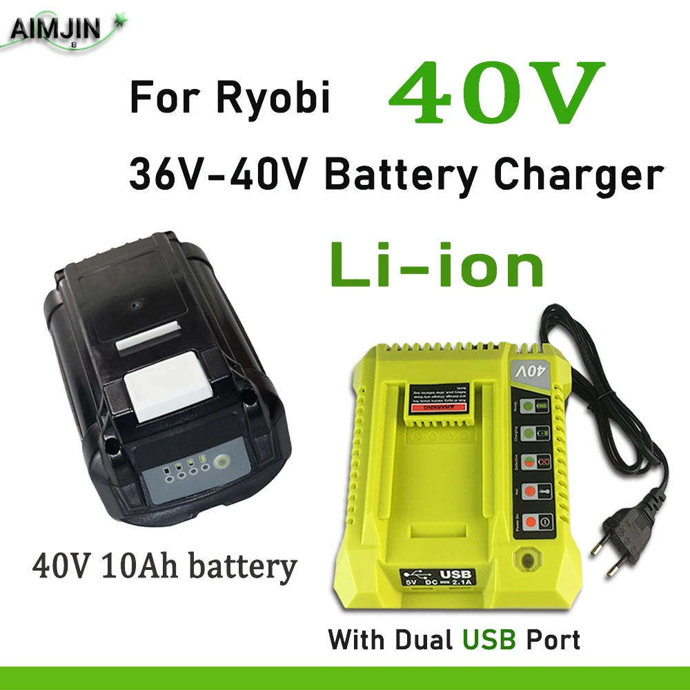 

For Ryobi 36V-40V Li-ion Battery Charger, Compatible OP4030 OP4040 OP4050 OP400A, Fast Charging With Dual USB Port