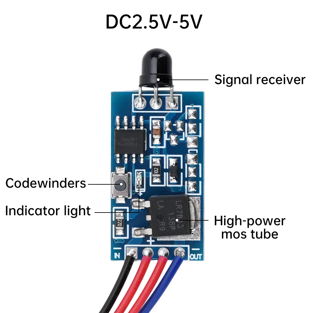 DC2.5V-5V/DC5V-24V Infrared Remote Control Receiving Module Learning Type Code Remote Control Transmission Receiver Module