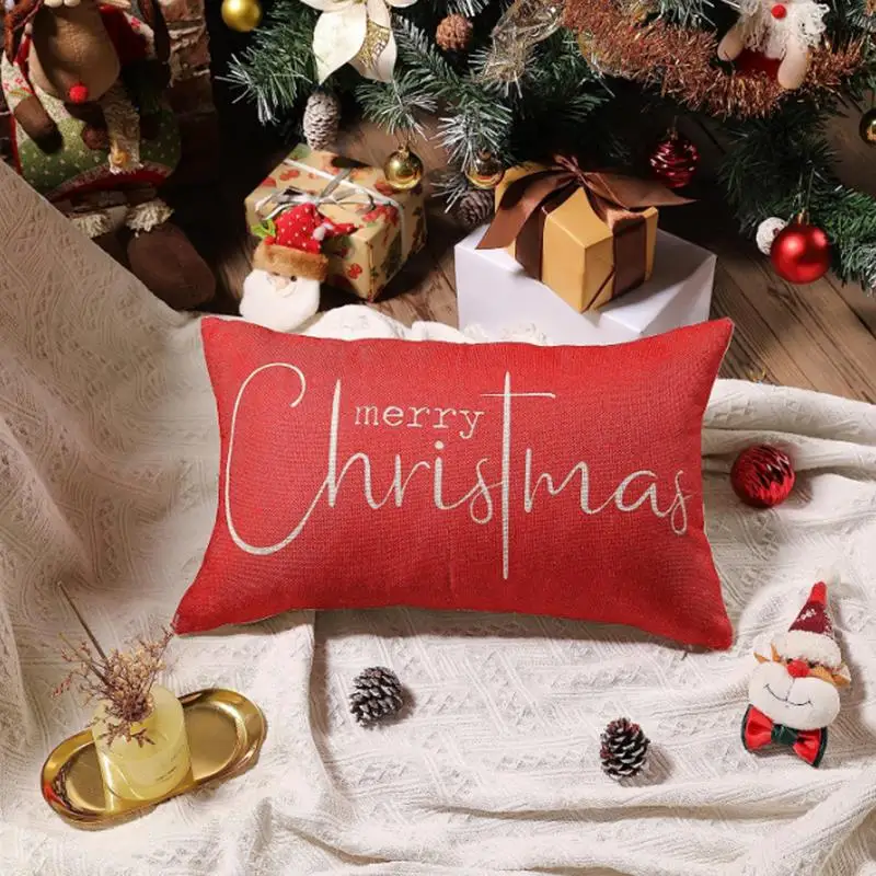 Christmas Decorative Linen Pillow Cover 30x50cm Sofa Throw Pillowcase Rectangle Christmas Decorations Home Decor Cushion Cover