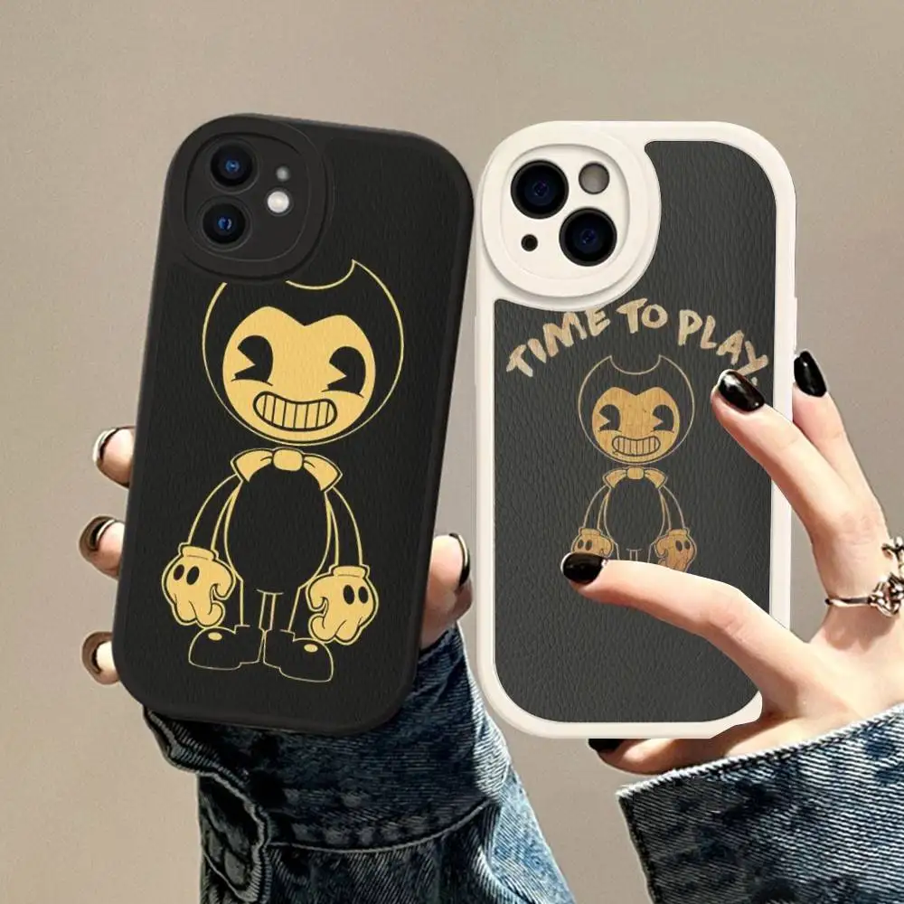 Jogo b-bendy e a tinta m-máquina caso de telefone de couro duro para iphone 16 15 14 13 12 mini 11 14 pro max xs x xr plus fundas