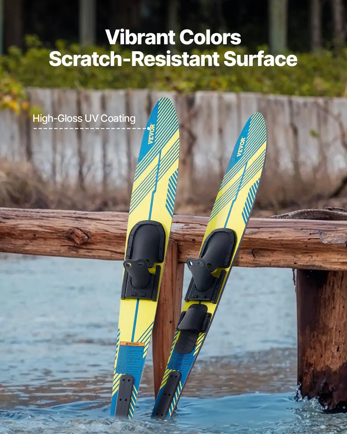 Ensemble de ski nautique de 50 cm avec fixations réglables X-7 et plaque arrière rembourrée, revêtement brillant, pour adultes, pour lacs, rivières, océans, capacité de 136 kg