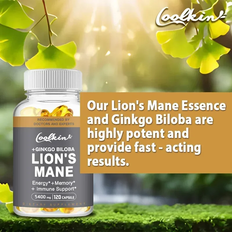 Lion\'s Mane Mushroom Capsules - Nootropic Brain Booster for Focus Immune & Stress Relief Improve Memory