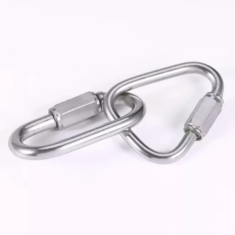 คลิปหนีบแบบล็อคสามเหลี่ยมวงรี สแตนเลส 304 สำหรับเชื่อมต่อเชือก ใช้กับรถพ่วง ชิงช้า เปลญวน สายเคเบิล และการตั้งแคมป์