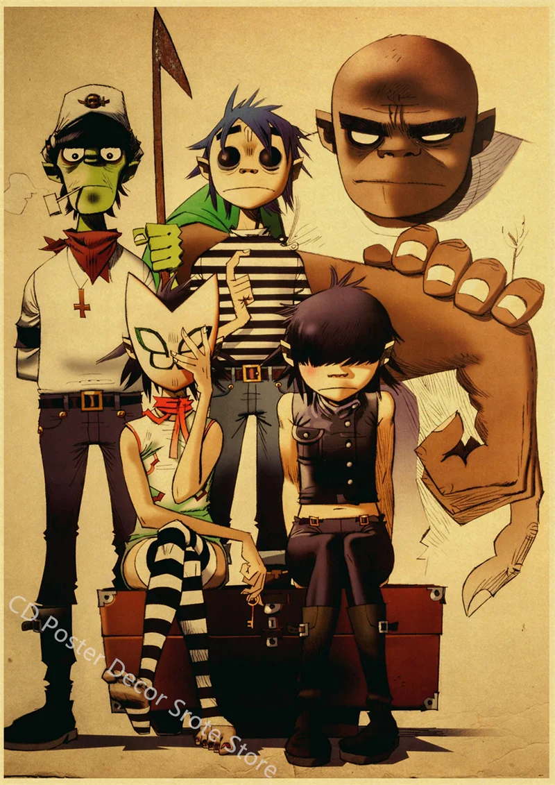 Poster Gorillaz Vintage Groupe Virtuel - Toile Murale Esthétique 30x45 Cm Chambre Décoration