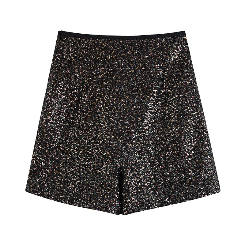 Summer Casual Sequin Harem Shorts 2024 Women Fashion Chic Commute High Waist Shorts Elastic Waist Sexy Black Straight Shorts