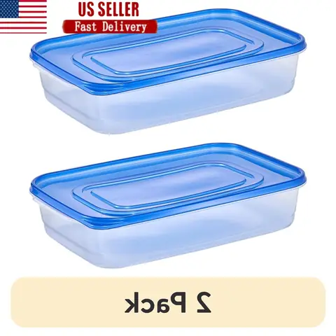 2 Pack Stackable Food Storage Containers BPA Free Rectangular Meal Prep Containers Clear Lids Ideal Fridge Pantry Organization