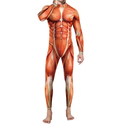 Halloween 3D Printed Costume for Men Long Sleeve Jumpsuits Muscle Costume Party Role Play Outfits