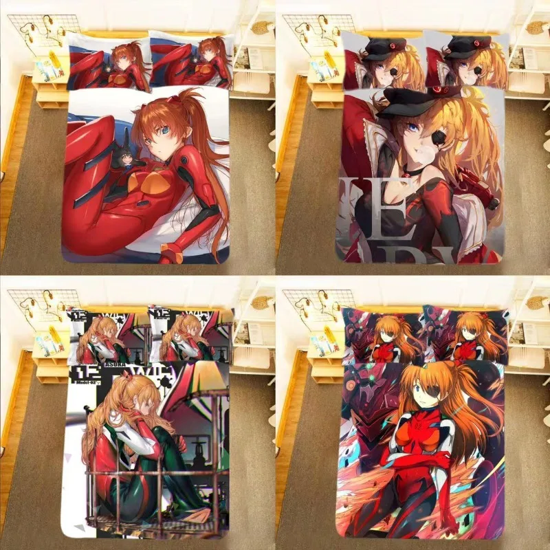 

New Neon Cute Genesis Classic Evangelion Themed Bedding Set Colorful Print Polyester Student Dormitory Bed Sheet Quilt Cover