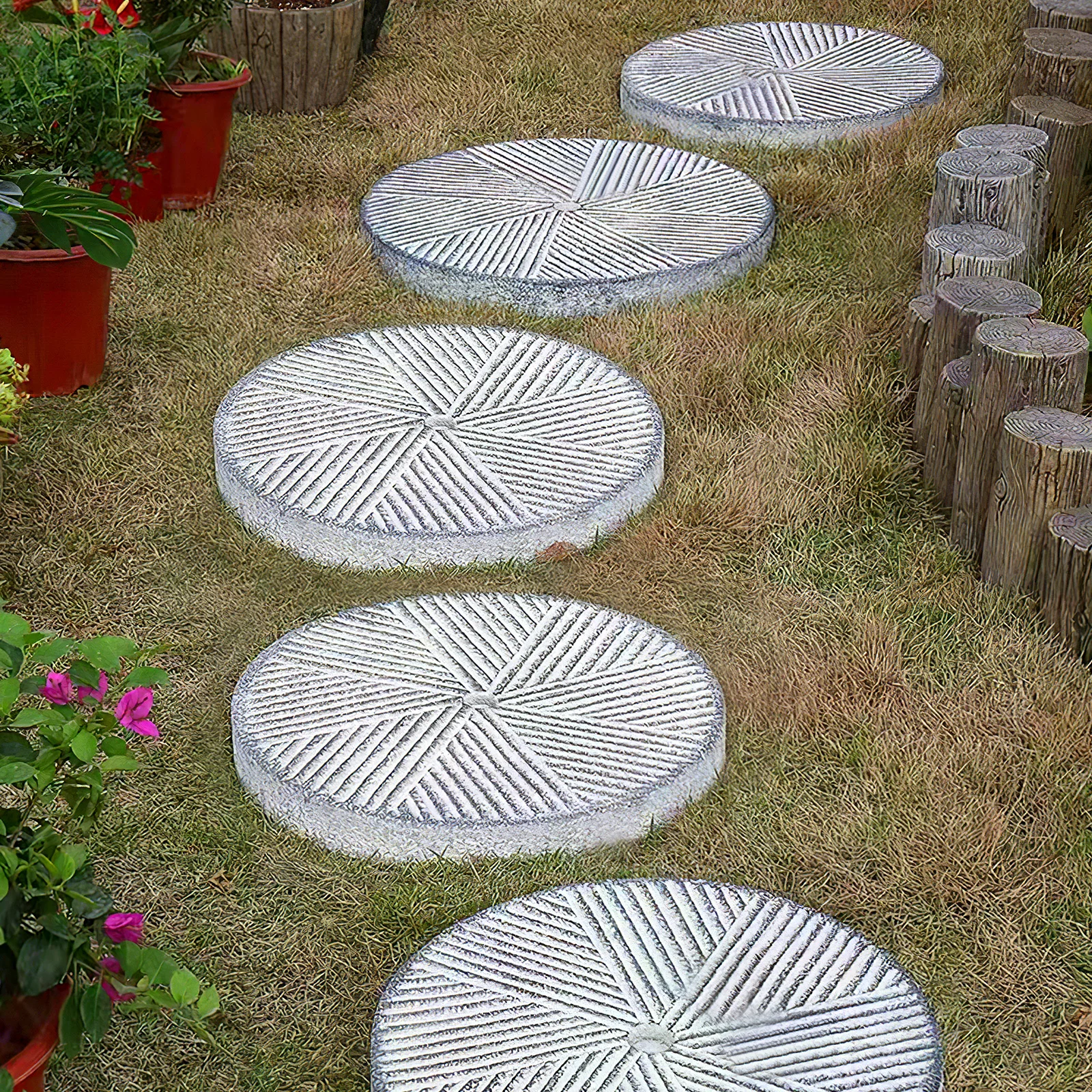 

2Pcs Round Reusable DIY Garden Path Mold Plastic Concrete Brick Stone Mold Tool for Patio Walkway Courtyard Walk Path Maker