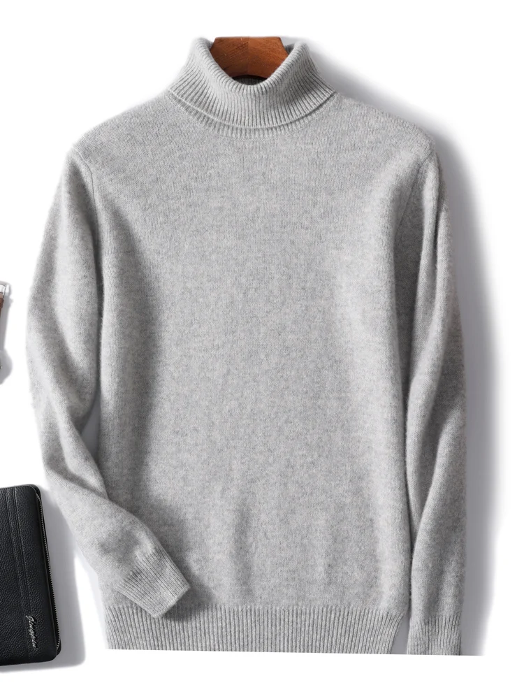 

2024 Men's Turtleneck Pullover Cashmere Sweater Autumn Winter Thick Basic Jumper 100% Merino Wool Knitwear Soft Warm Clothes