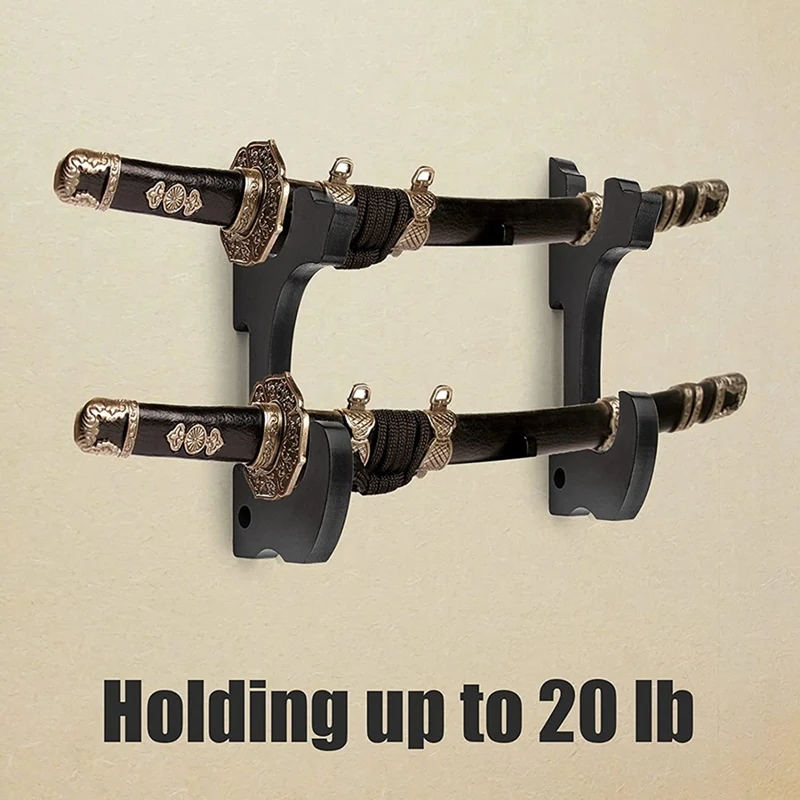 4X Sword Wall Mount 1-Tier Padded Hook Katana Holder Adjustable Display Hanger For Samurai Sword Tanto,2-Tier