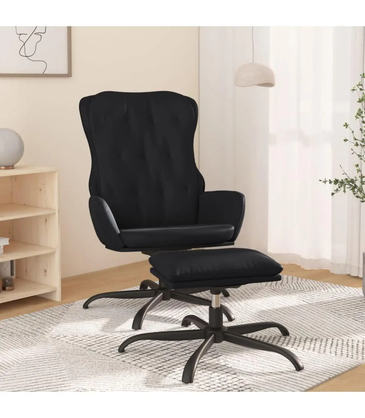 Relax armchairs with footrest black synthetic leather