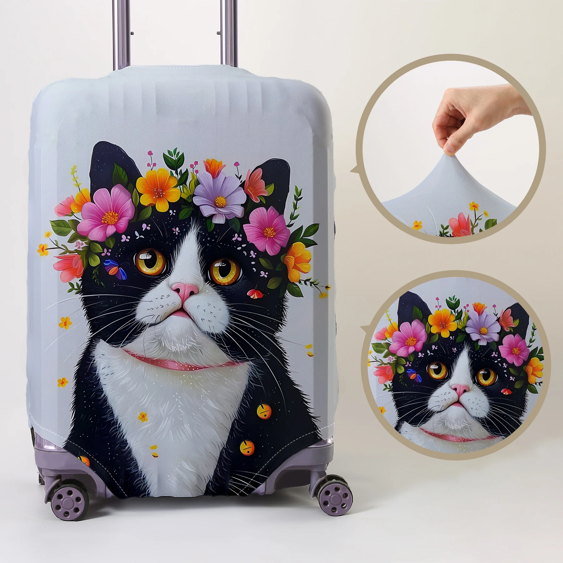 

Wreath Cow Cat Pattern Luggage Protective Cover, suitable for 18-32 inch luggage covers, luggage handle gloves, travel accessori
