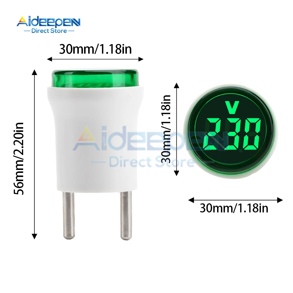 DIY Mini Digital Voltmeter 30mm Round AC 50-500V Volt Voltage Tester Meter Monitor Power LED Indicator Pilot Lamp Light Display