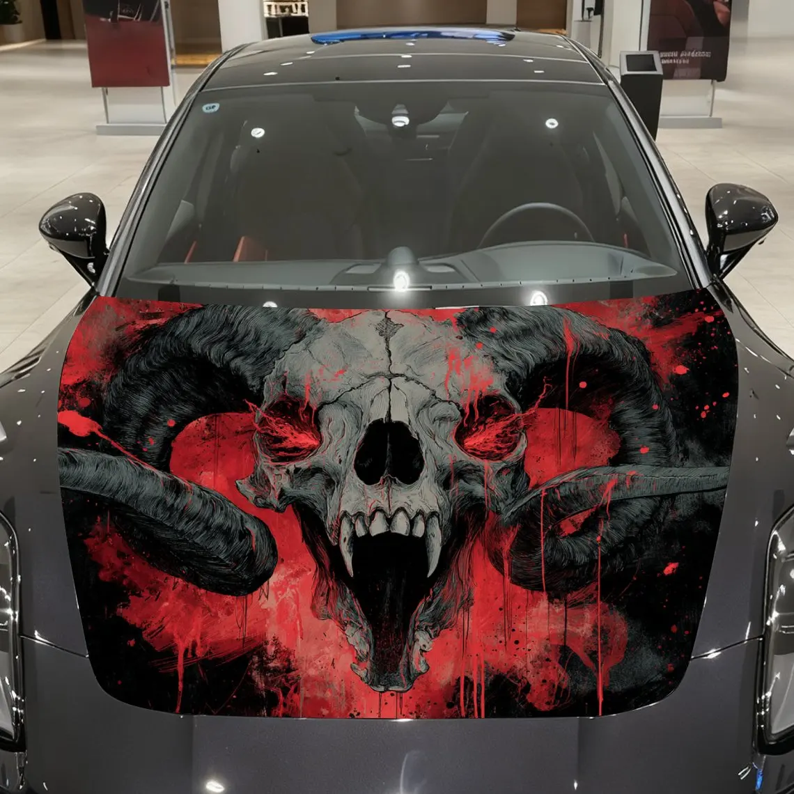 

Magic Horn Flame Skull Car Hood Stickers, Decorative Car Packaging Paper, Bold Designs, Halloween Decorations, Car Parts Accesso