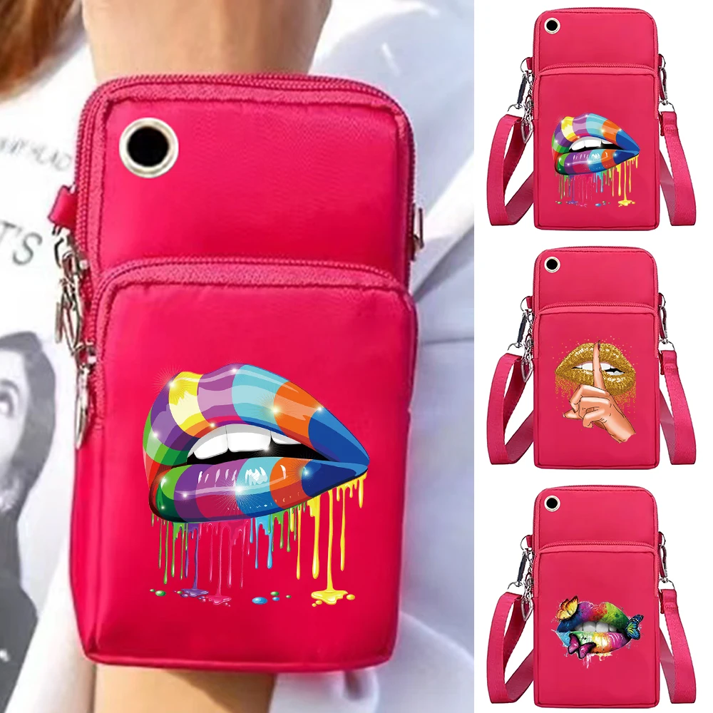 Universal Mobile Phone Bag Shoulder Crossbody Bags Wallet Sport Arm Purse Women Clutch Phone Pouch Wrist Pack Mouth Pattern