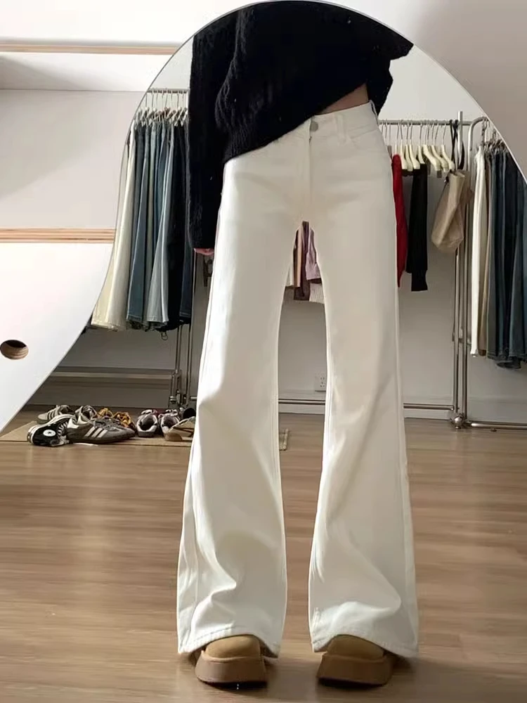 Low Waist Wide Leg Denim Jeans Women's Spring plus Size Hot Girl White Floor Length Micro Flared Pants Cotton Stretch Denim