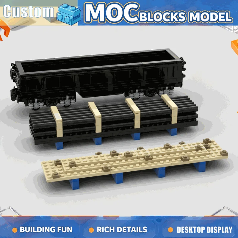 739PCS Black Open Top Gondola Train Car Custom Building Block Set Intricate Railway Model Creative Assembly Collectible Display