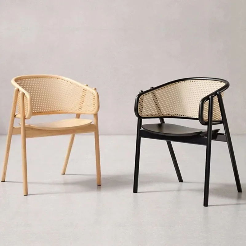 woven rattan chair, hotel room armrest book chair, restaurant solid wood dining chair reception negotiation back chair 5