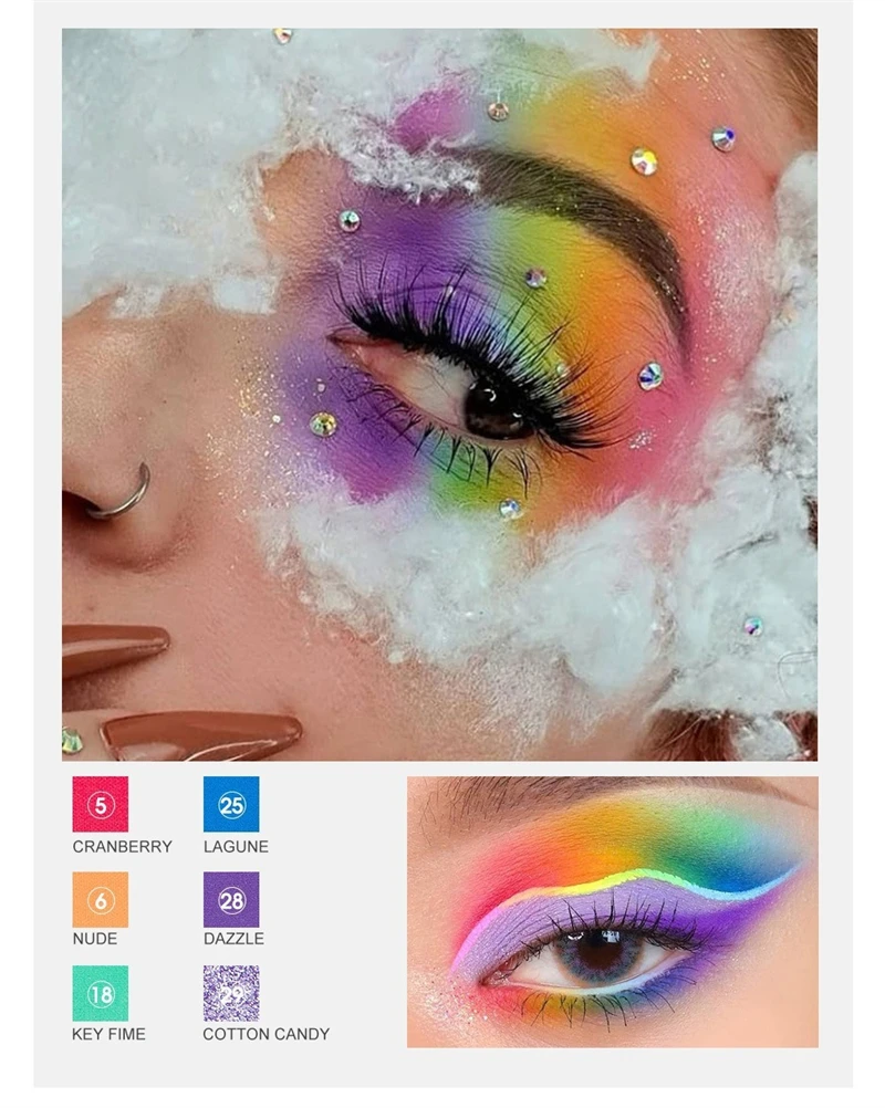 30-Farben-Lidschatten-Palette, Regenbogen-Korallen-Perlenglitter, matte Pailletten, schimmernder, hochpigmentierter Lidschatten für Party- und Tanzshow-Make-up – Detail 4