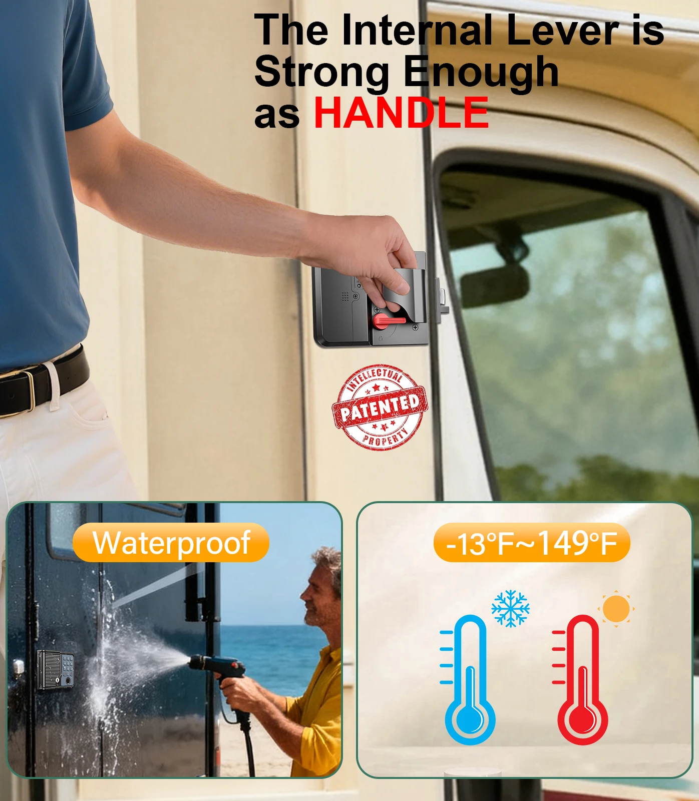 أقفال أبواب RV الذكية دخول بدون مفتاح مانعة لتسرب الماء تناسب 3.75 بوصة × 2.75 بوصة لوحة مفاتيح عن بعد لبصمة الإصبع، استبدال مقطورة معدنية كاملة