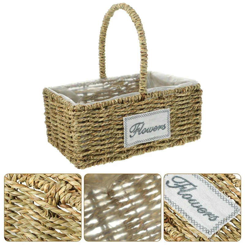 ABRE-Decorative Basket Grocery Basket Decorative Pot Desktop Basket To Weave Storage Basket Desktop Square Manual Basket