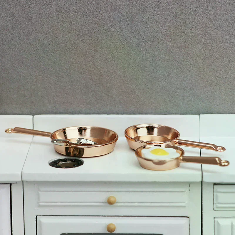 1Set 1:12 Poppenhuis Miniatuur Koekenpan Braadpan Metalen Kookgerei Keuken Model Decor Speelgoed Poppenhuis Accessoires
