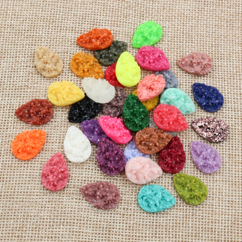 New 40pcs 10x14mm 13x18mm Drop Style Flatback Druzy Resin Cabochons for Necklace Earrings DIY Jewelry Making Supplies Findings