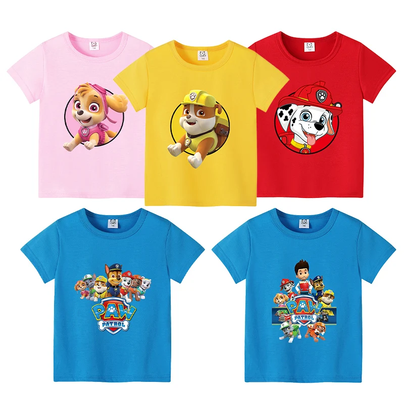 

PAW Patrol Boys Girl T-shirt Chase Skye Anime Cartoon Print Childern's Tees Cotton Tee Shirt Short Sleeve Clothes Cute Xmas Gift