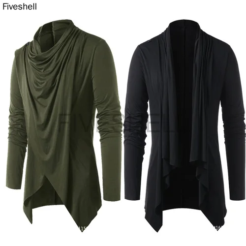 Cárdigan Medieval asimétrico para hombre, suéter de punto de manga larga, cuello chal, Parte delantera abierta, Tops Vintage