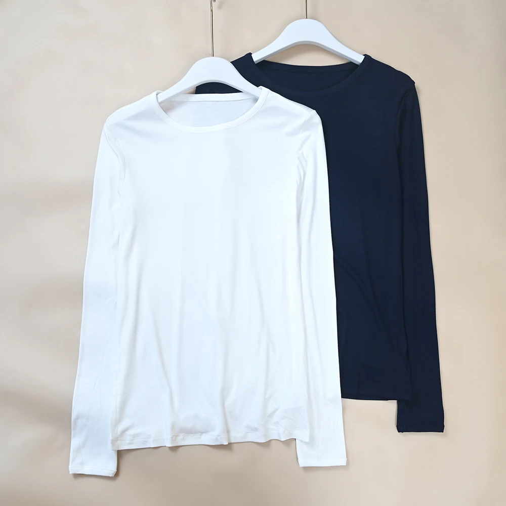 New Women's round Neck Long Sleeve T-Shirt Slim Fit Basic Style Soft Elastic Base Shirt Casual Fashion Autumn Collection