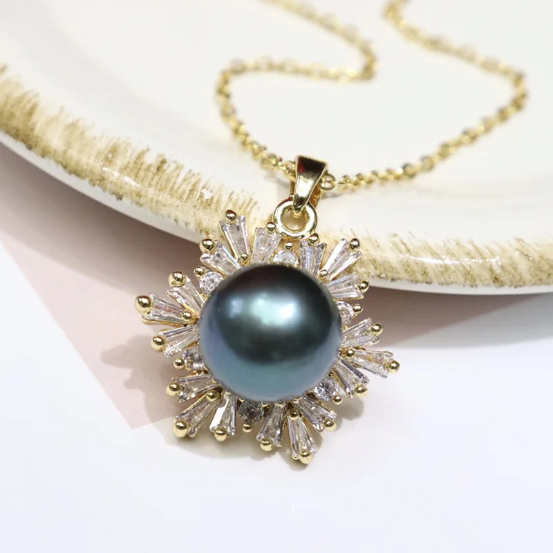 

Подвеска со снежинкой и пресноводным жемчугом для женщин, 8-11 мм, идеальная круглая, слегка дефектная, гладкая, модная, элегантная, универсальная, воротник