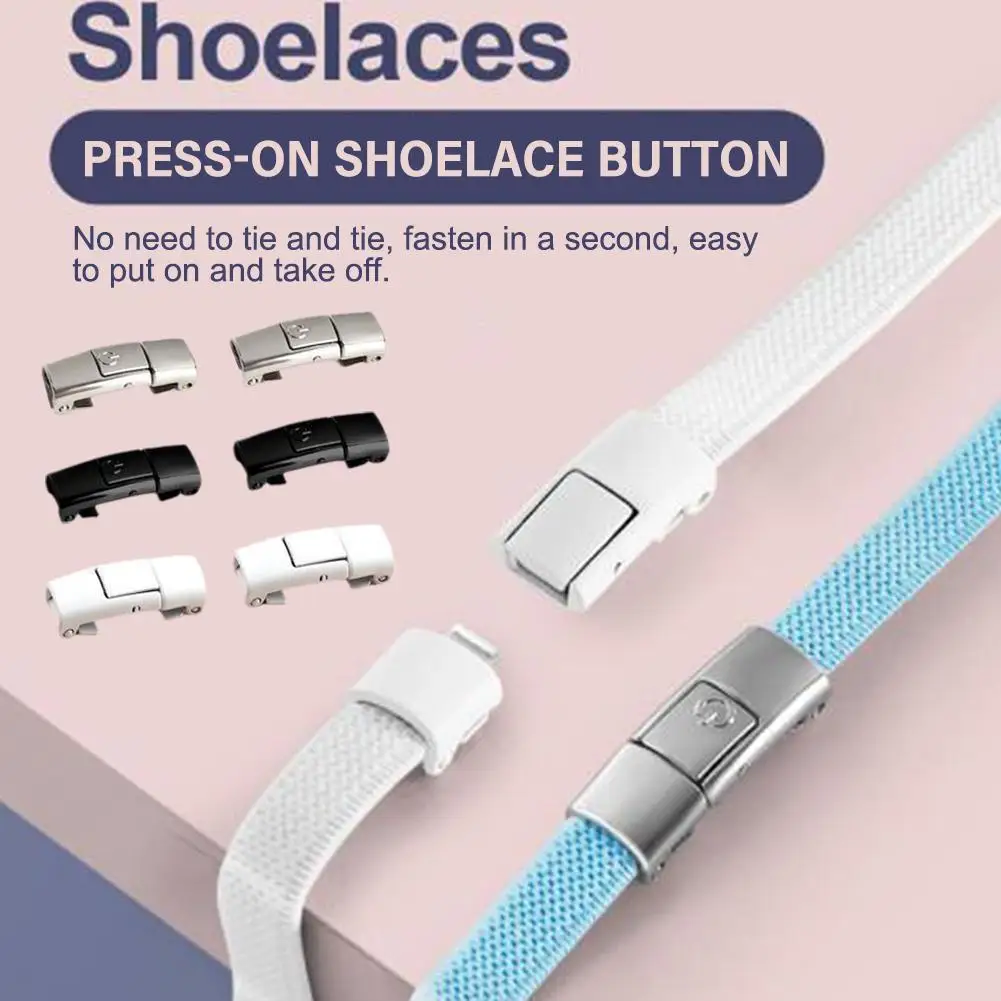 2pce Metal Shoelace Clip Press Buckle Shoelaces Press Lock Shoes Accessories Sneakers Kits Metal Laces Tip