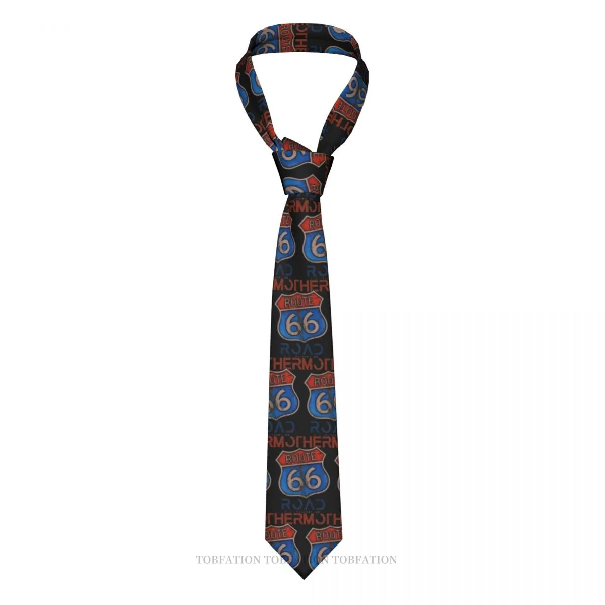 

Vintage Blue Print Ties Route 66 Casual Unisex Neck Tie Daily Wear Narrow Striped Slim Cravat