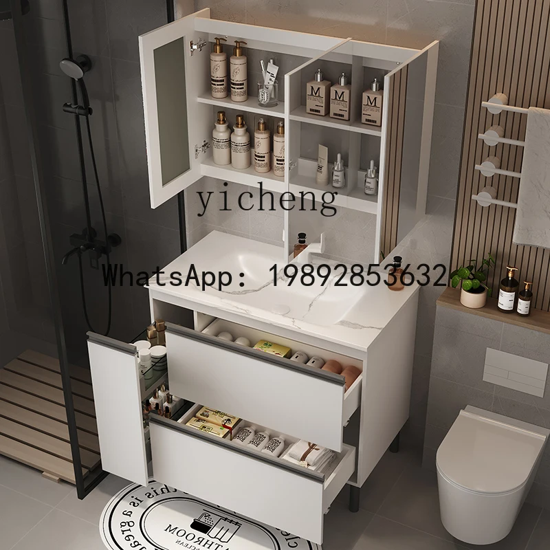 rock slab hot bending integrated basin bathroom cabinet combination honeycomb  bathroom hand  face wash basin drawer cabinet