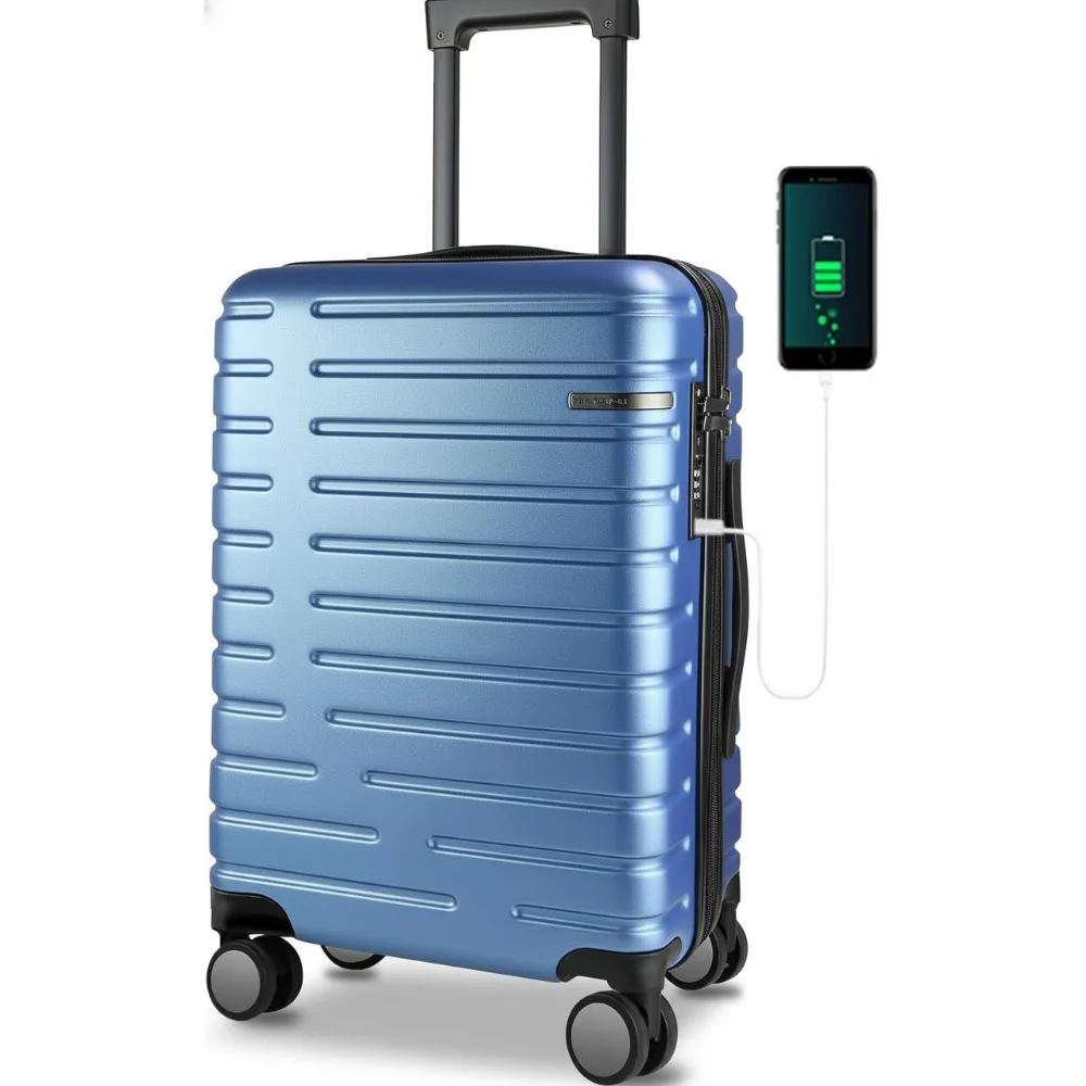 

Expandable 20-Inch Carry-On Luggage with Spinner Wheels, TSA Lock & Hard Shell - Airline Approved Light Blue Suitcase