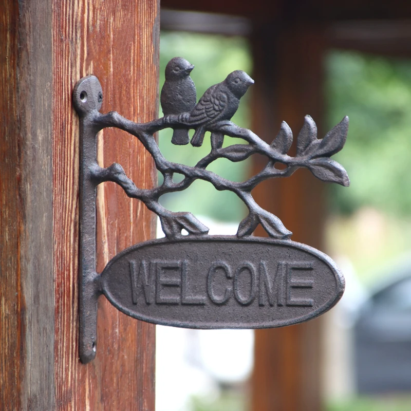 Retro Birds Cast Iron Wall Mounted Welcome Sign Plaques Double-sided For Home Garden Corridor Hallway Decoration Farmhouse Craft