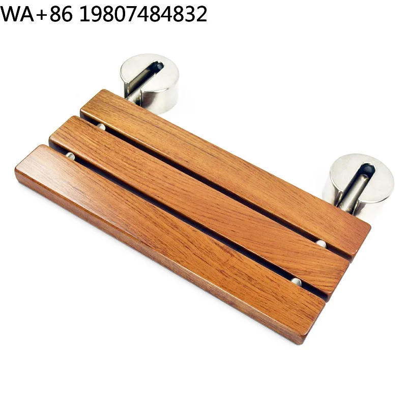 Wood Stainless Steel Composite Wall Fold Shower Bench Waterproof Anti-rust Compact Bath Stool Minimalist Elder Bathroom