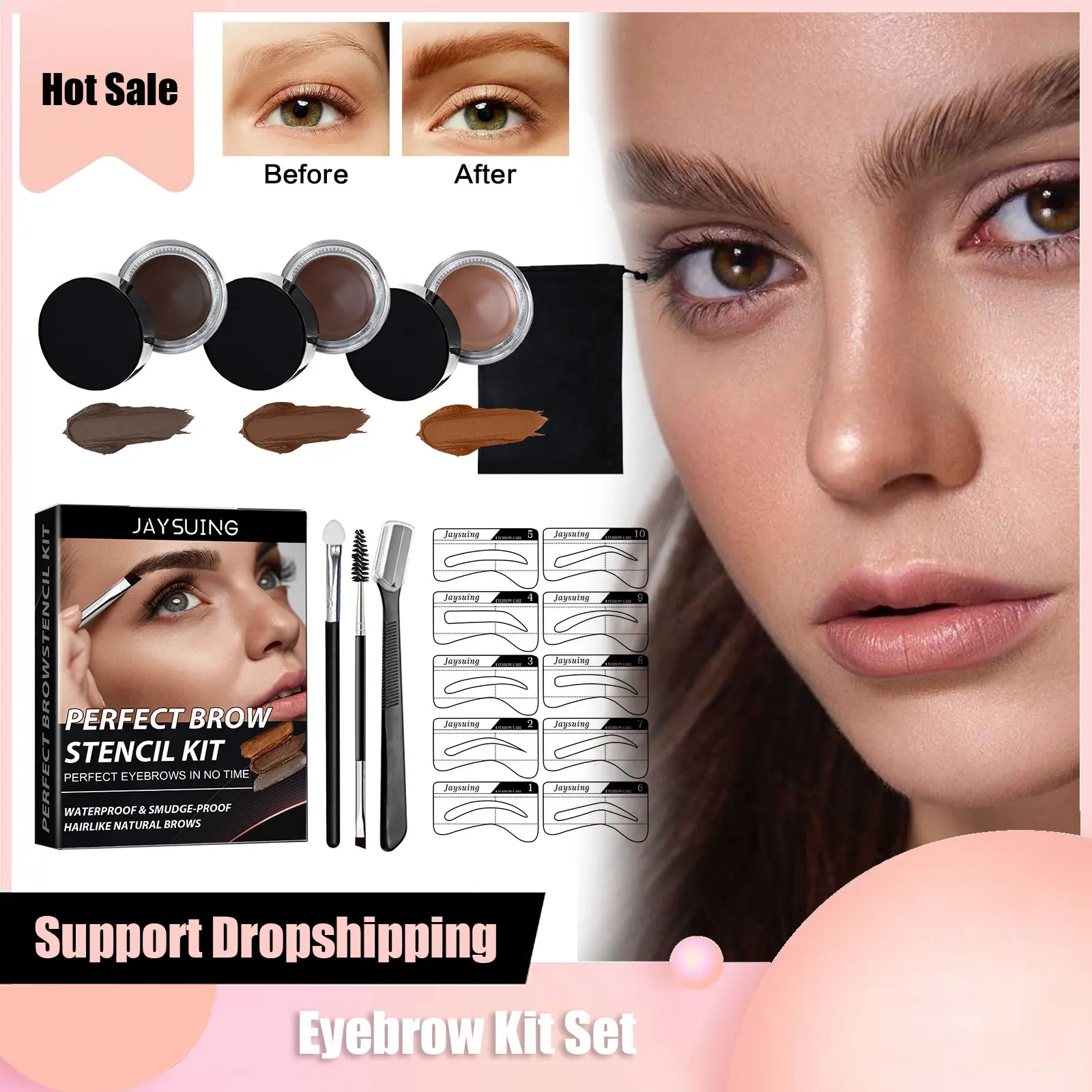 

Eyebrow Stamp Shaping Kit Set Eye Brow Enhancer Waterproof Long Lasting Easy Colouring Brown Black Brow Makeup Eyebrow Cream Gel