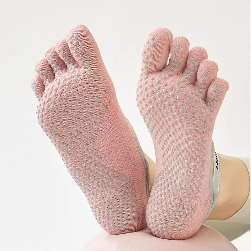 Yoga Socks Women Cotton Dot Silicone Non-slip Grip Pilates No-Show Five Toe Socks