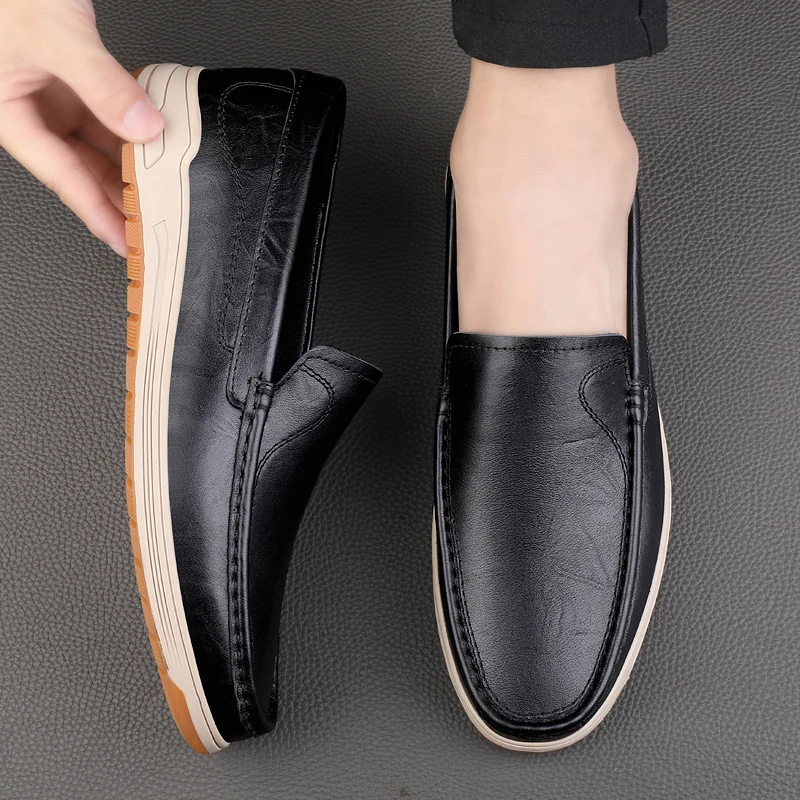 Luxury Brand Men\'s Loafer Shoes Genuine Leather Shoes Slip-on Business Shoe Wedding Shoes High Quality Man Breathable Drive Flat