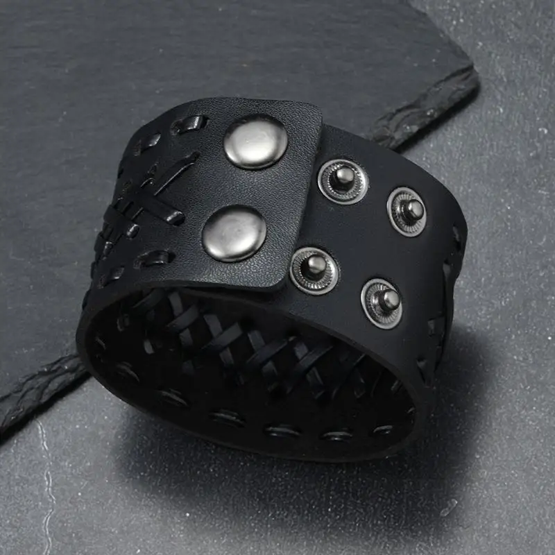  Distressed Wide Cuff Bracelet With Closure For Men Women