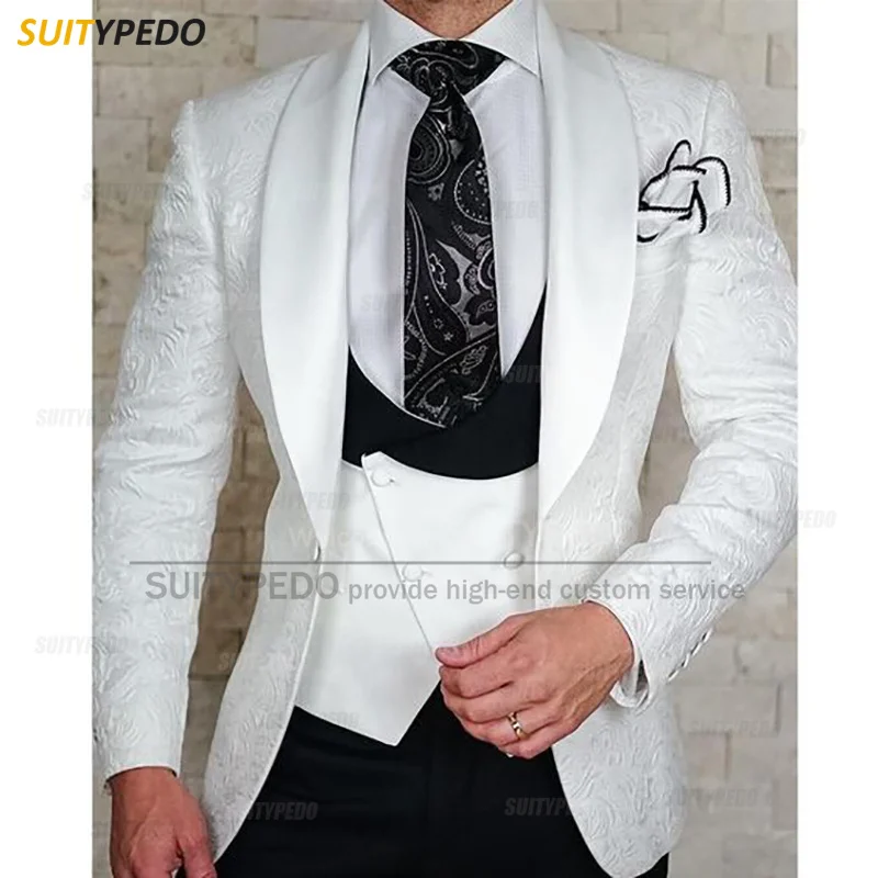 

Floral Printed Suits for Men Luxury Slim Fit Prom Wedding Jacket Vest Pants 3 Pieces 2023 New Formal Jacquard Tuxedos for Men