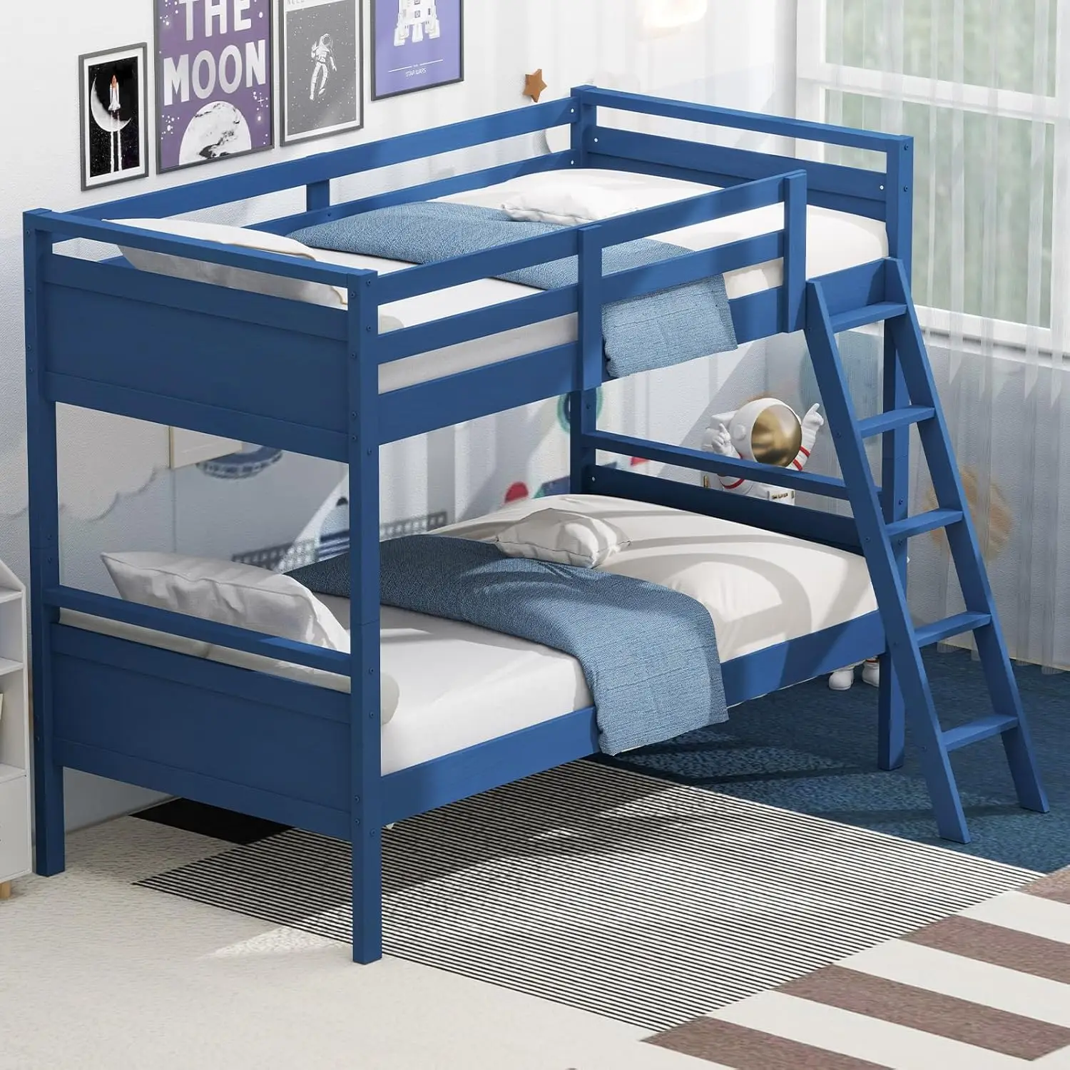 Twin Over Twin Bunk Bed for Kids, Solid Wood Bunk Bed with Ladder and Safety Guardrails, Convertible into 2, Customized